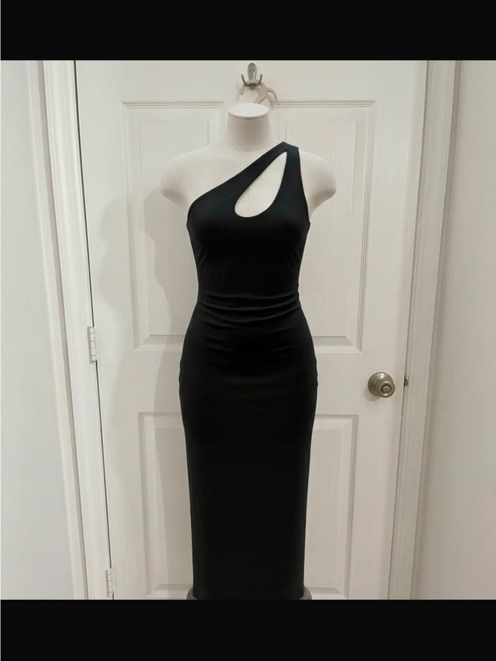 One-Shoulder Black Midi Dress with Cutout